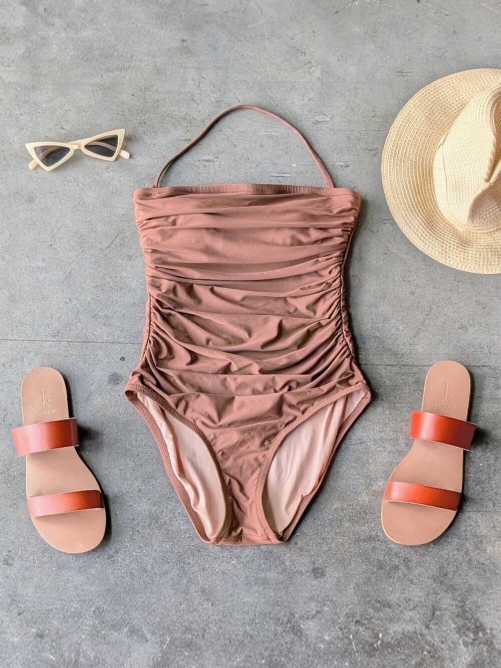 J. Crew Ruched Bandeau One-Piece Swimsuit in Brown size 4